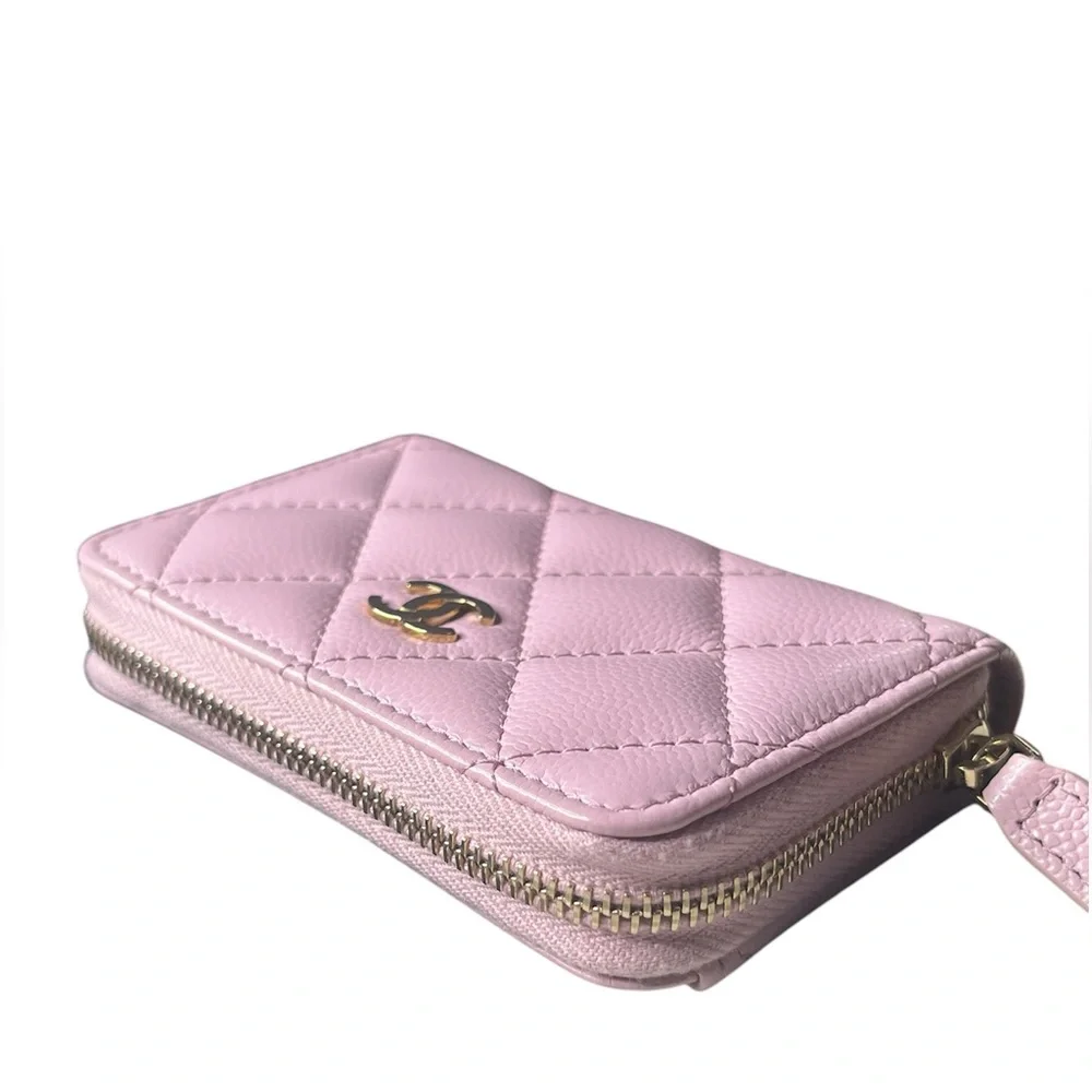 Chanel caviar quilted zip coin purse light pink